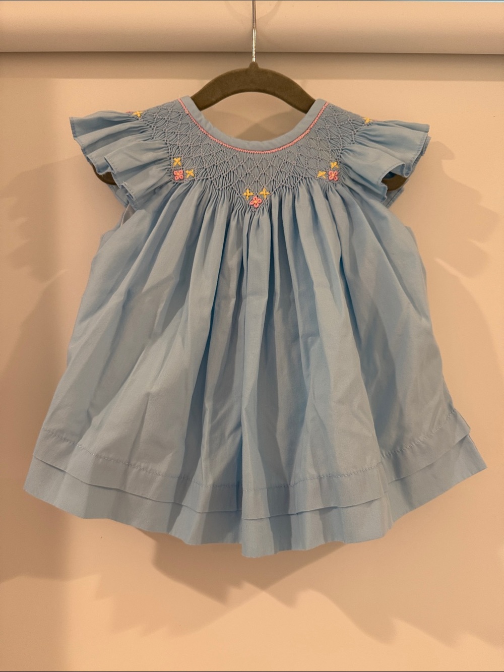 Light Blue Smocked Ruffle Sleeve Dress - Kids Matching Sets